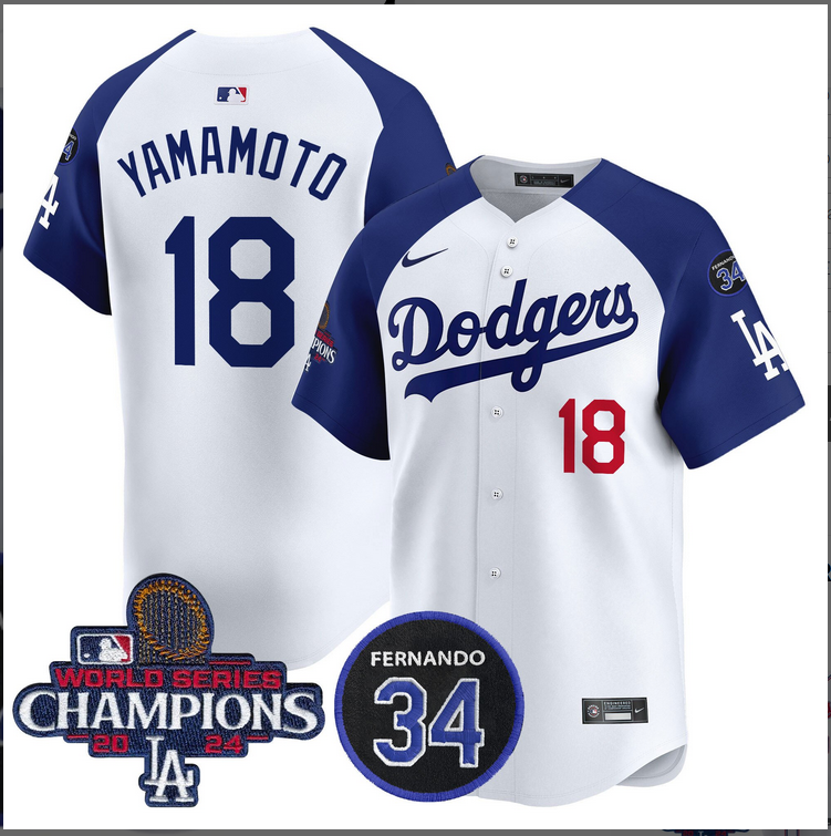 Men MLB Los Angeles Dodgers #18 Yamamoto white 2024 World Series Champions Patch Limited Jersey style 2